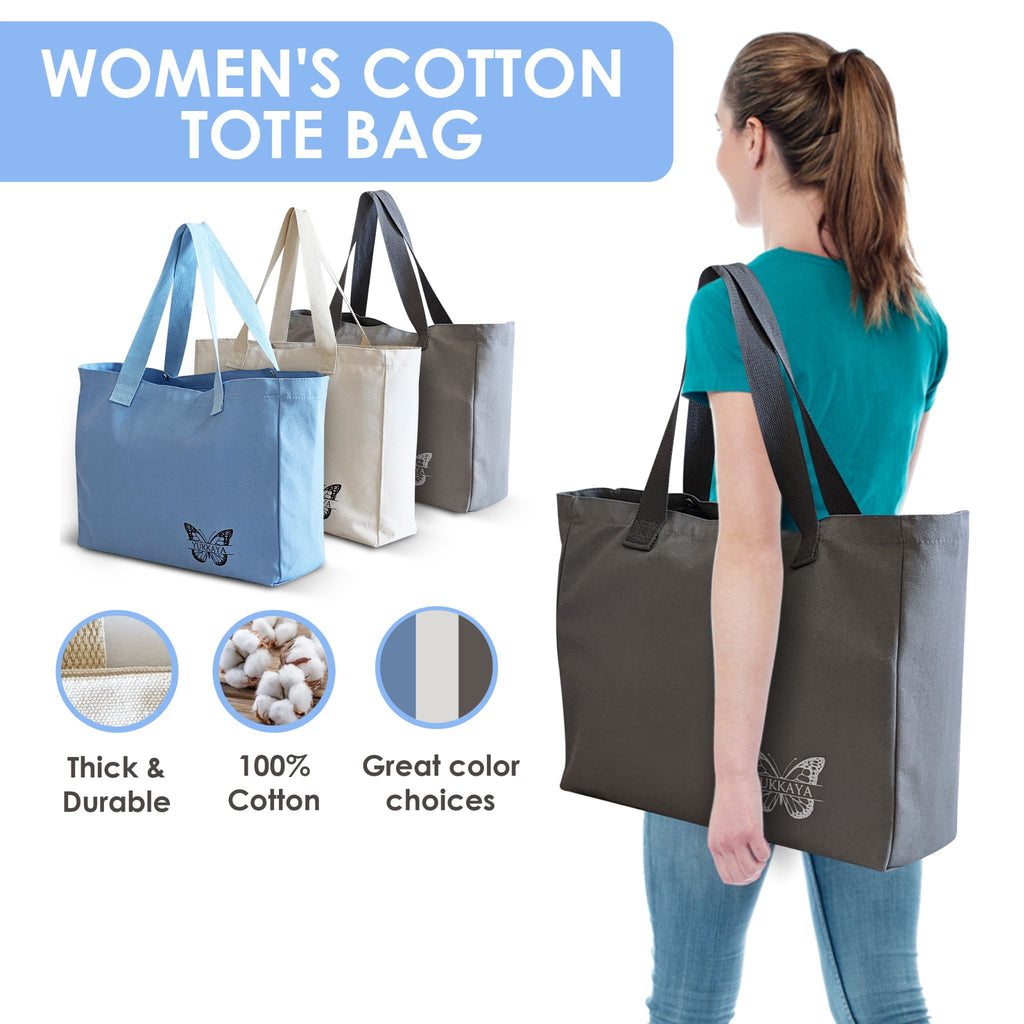 Cotton Canvas Tote Bags for Women, Large Capacity Reusable Shoulder Bag for Grocery Shopping, Travel, Picnic, Beach, Yoga, Pilates